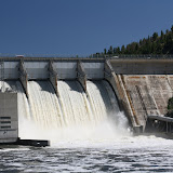 Canyon Ferry Dam at the headwaters of the Missouri with all its spillways open.