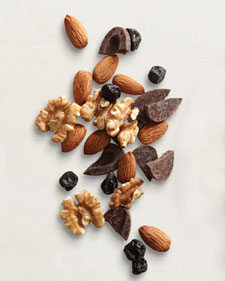 Dark chocolate, nuts and dried blueberries as a healthier snack Dark chocolate, nuts and dried blueberries as a healthier snack