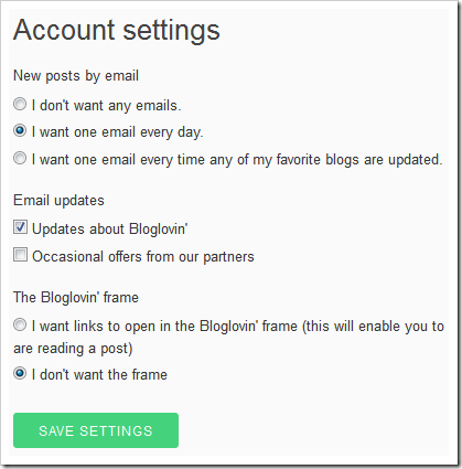 Account settings e-mail