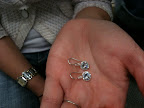 Here, Liz displays the Dessy earrings she chose for her bridesmaids. They come in many different colors, but she went with the sterling silver wire with crystal.