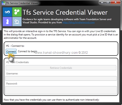 Connect to TFS Service Credential Viewer