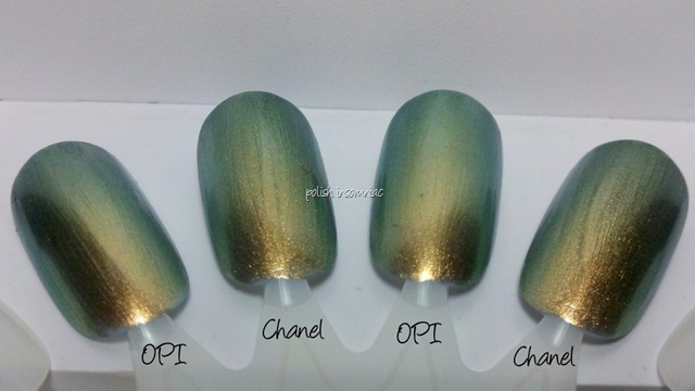 Chanel Peridot vs. OPI Just Spotted the Lizard 2 coats