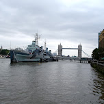 warship in the river thames in London, United Kingdom 