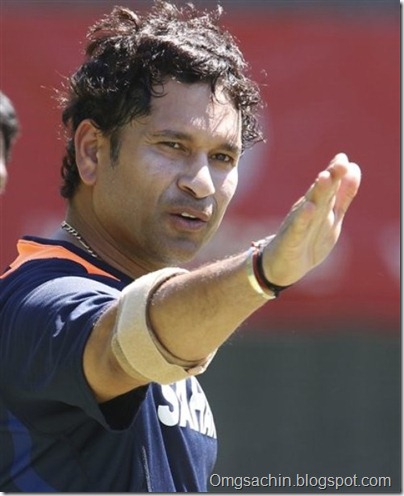 India's Sachin Tendulkar gestures during a training session at the WACA in Perth, Australia on Wednesday, Jan. 11, 2012. Australia will play India in the third test starting Ja
