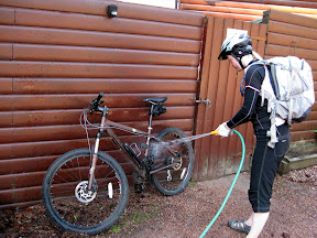 washing down our bikes and getting ready for day six where we head over mount keen.  this is our longest and highest climbing day.  fortunately, the weather cleared up and despite the forecast, looks like it was going to hold.  just in case, i've got lots and lots of extra dry clothes and food in my pack