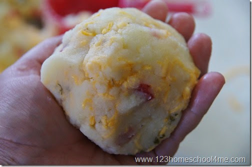 Make a fist size ball of mashed potatoes Make a fist size ball of mashed potatoes