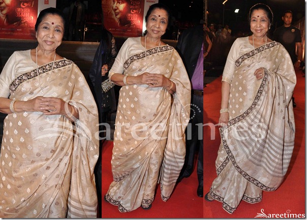 Asha_Bhosle_Tan_Silk_Saree