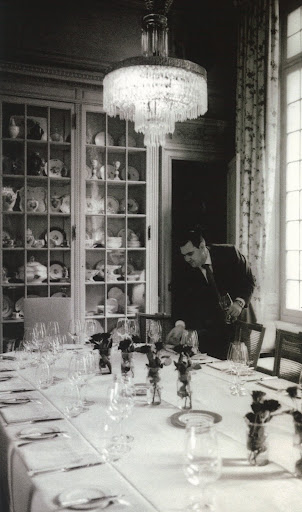 An old photo of the private dining room at La Mirande, Avignon.