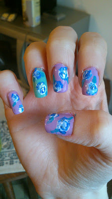 nail art easy flower flowers rose roses Barry M "Mint Green", KIKO #330, Colour Club "French Tip" and KIKO #385