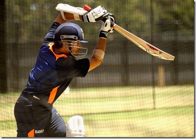 ADELAIDE, AUSTRALIA - JANUARY 22 Sachin Tendulkar bats in the nets during an Indian nets session at Adelaide Oval on January 22, 2012 in Adelaide, Australia.