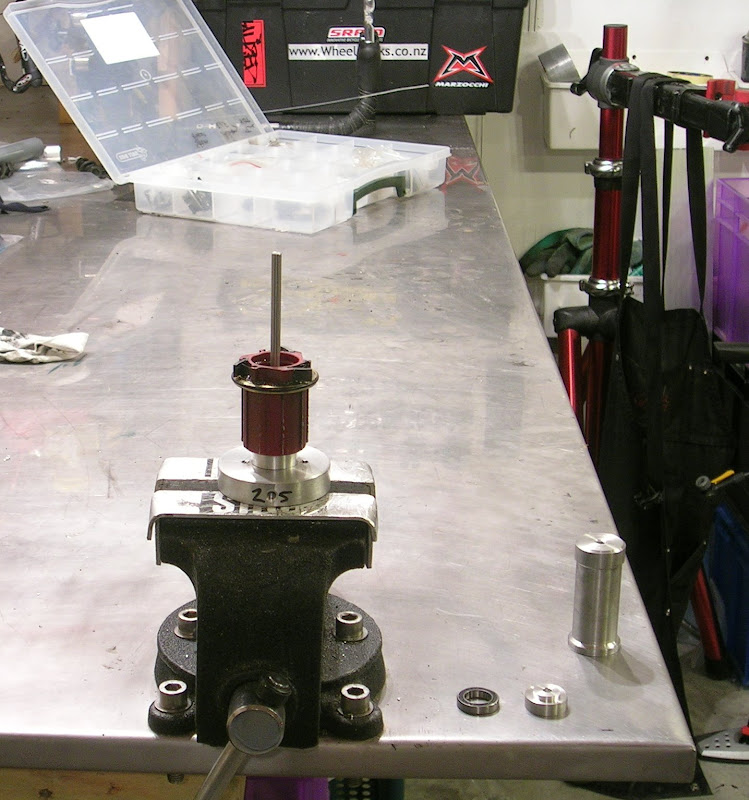 The freehub body resting on the lower adapter