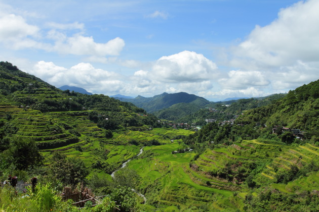 Banaue Ricer Terraces and the Banaue town in the background