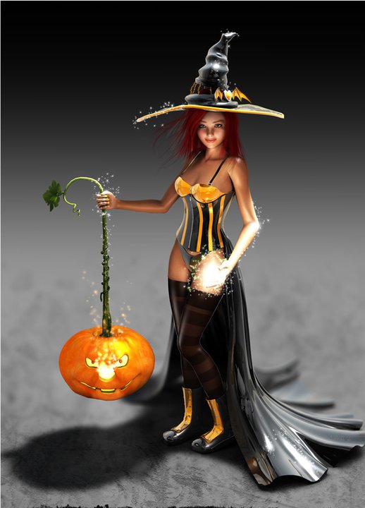 Halloween Witch And Pumpkin, Halloween