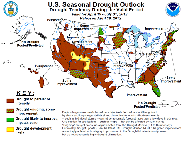 U.S. Seasonal Drought Outlook, Drought Tendency During 19 April 2012 - 31 July 2012, released 19 April 2012. NOAA