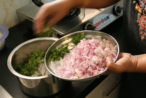Mix the dry and wet ingredients together.