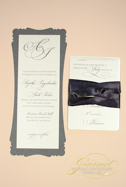 Agatha's wedding invitations were gorgeous vintage die cut panels in a skate