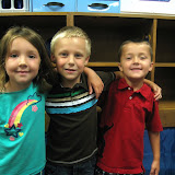 And with two of her classmate buddies she already knows, Hunter and Robert.