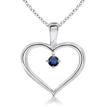 Round Sapphire Heart Pendant in Sterling Silver