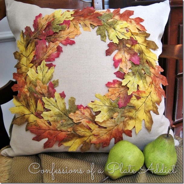 CONFESSIONS OF A PLATE ADDICT Pottery Barn Inspired No-Sew Fall Wreath Pillow CONFESSIONS OF A PLATE ADDICT Pottery Barn Inspired No-Sew Fall Wreath Pillow