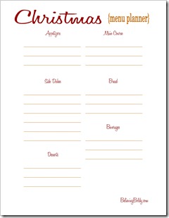 Christmas Menu Planner Printable SJB