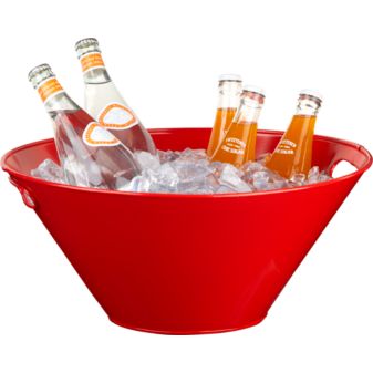 I like how this ice bucket is both large enough to sit on the floor, and small enough to rest on the bar. Its such a fun color too.
(cb2.com)