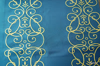 Luksusowa trudnopalna tkanina z haftem. "Tafta" butikowa. Na zasłony, poduszki, narzuty, dekoracje. Niebieska, złota.