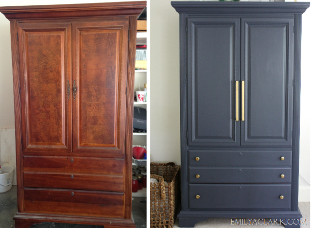 painted navy armoire makeover