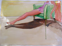 The Green Chair.Pencil, watercolor, shellac and oil on paper. 35x22. Sold.