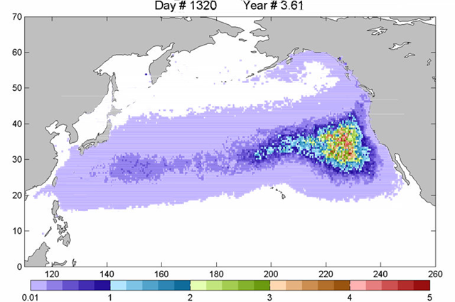 Model of the debris from the Japanese tsunami reaching the Northwest U.S. coastline. University of Hawaii