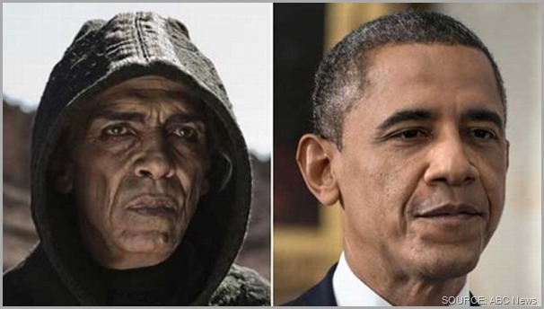 Satan (L) as played by Mehdi Ouazanni in the History Channel crap fest THE BIBLE. Network flaks say he looks nothing like Obama. We beg to differ. CLICK for full coverage of the controvery from ABC News.
