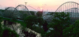 The wooden El Toro Coaster at sunset.  Emma's favorite ride EVER.