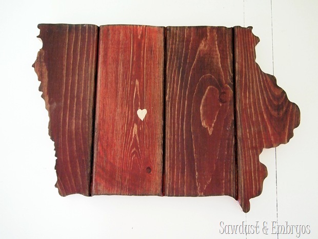 State Plaque (IOWA!) made from barn boards ...you could make ANY STATE! (Sawdust and Embryos)