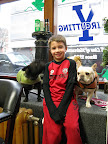 We asked this boy if we French bulldogs could also be mascots.  He laughed and said not to worry - we were already Martha Stewart's mascots.