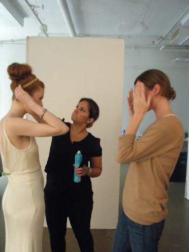 Here, the model, Sadah, and Genevieve Panuska, our deputy art director, discussing poses.
