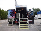 The back of the truck transforms into an entrance to and exit from the Full HD 3D theater.