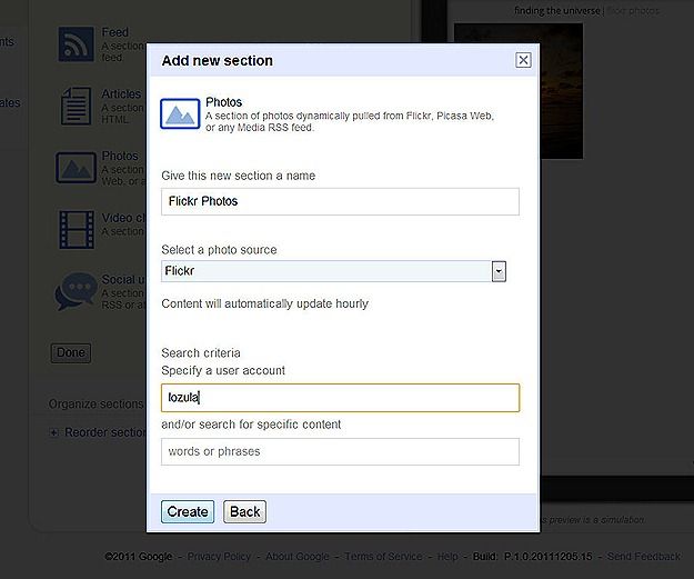 add new section - flickr photos complete