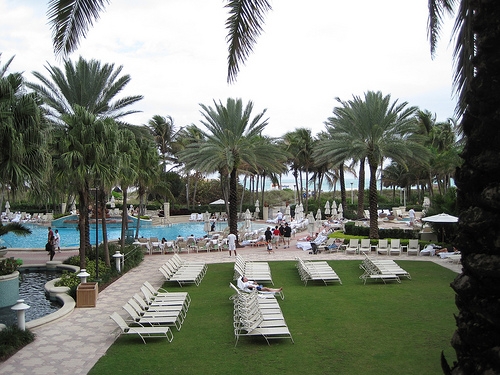 Now it's time for a beer out on the patio at Emeril's - the view from here  includes the Loews Hotel pool and the ocean beyond!