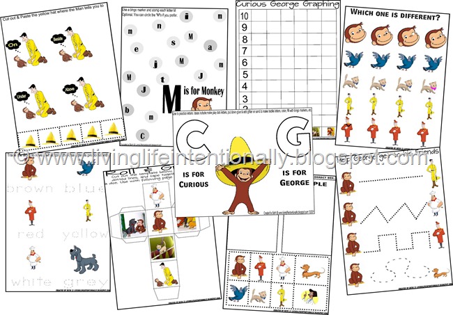 FREE Curious George Preschool Worksheets and Kindergarten Worksheets