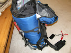 Packed and ready to go. Note accessory pouch on waistband, food in gallon freezer bag.