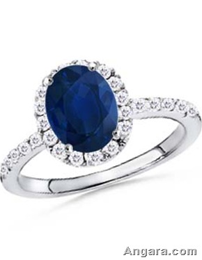 Oval Sapphire and Round Diamond Border Ring