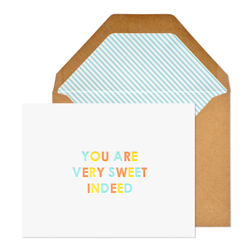 Think outside of the box with a melon, yellow, and teal card. Very Sweet Indeed card, $6, sugarpaper.com.
