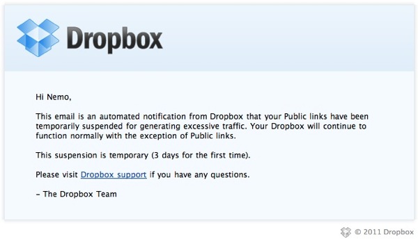 Epistola electronica a Dropbox missa