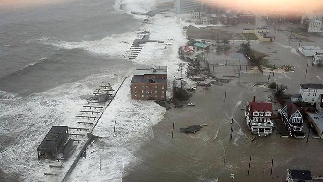 This photo provided by 6abc Action News shows the Inlet section of Atlantic City, N.J., as Hurricane Sandy makes its approach, 29 October 2012. Sandy made landfall at 8 p.m. near Atlantic City, which was already mostly under water and saw a piece of its world-famous Boardwalk washed away earlier in the day. Photo: Dann Cuellar / 6abc Action News / AP Photo