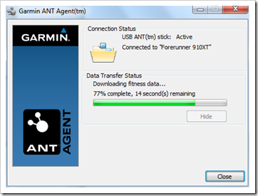 Garmin FR910XT ANT Agent Data Sync
