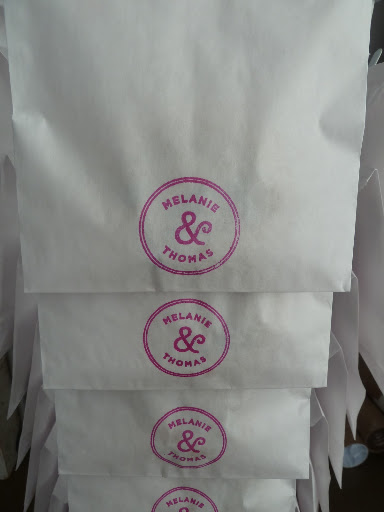 A close-up of the cookie bags, which were made with a rubber stamp from Stampworx2000. Easy and cute!