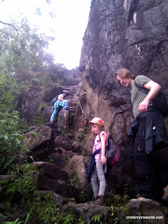 The climb up Wayna Picchu is slippery and treacherous.  It takes 90 minutes to get up.