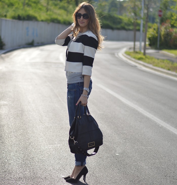 Giacca a righe, Striped jacket, come abbinare una giacca a righe, diesel, diesel jeans, primark, primark sunglasses, zara shoes, zara heels, zara pumps, givenchy bag, givenchy bugatti bag, fashion blogger, fashion blogger italiane