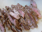 Sliced beef ready to go back into the pan to soak up some pan juices
