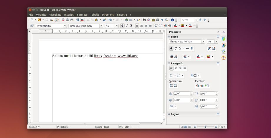 Apache OpenOffice Writer in Ubuntu