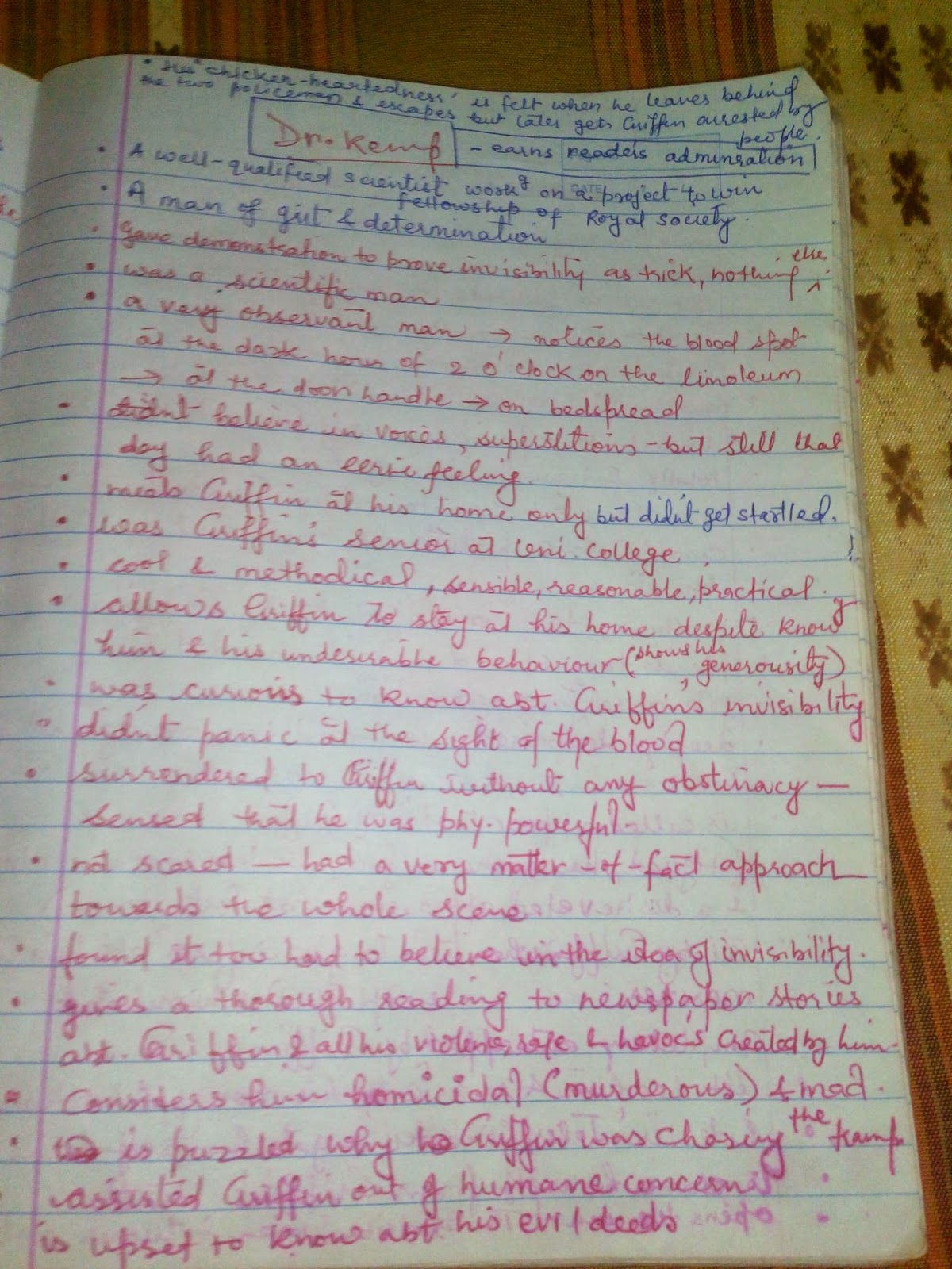 Exam Preparations for English Dr. Kemp's character sketch